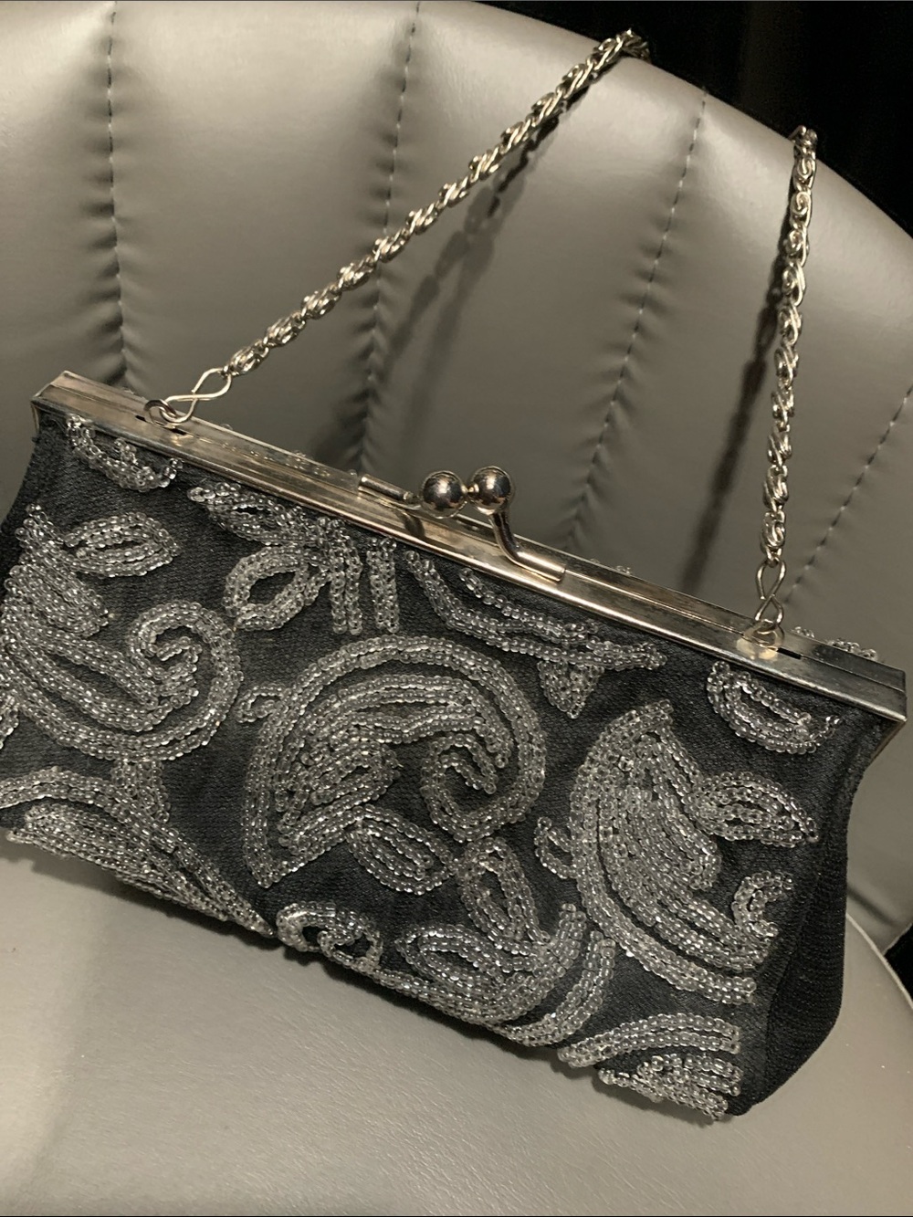 Valerie Stevens Black Beaded Silver Accent Evening Clutch - Picture 3 of 8